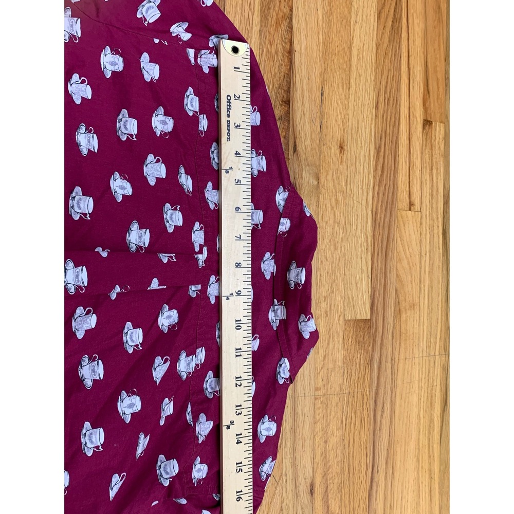 Talbots Women's Burgundy Teacup Print Cotton Button Down Shirt M Long Sleeve - Picture 8 of 9